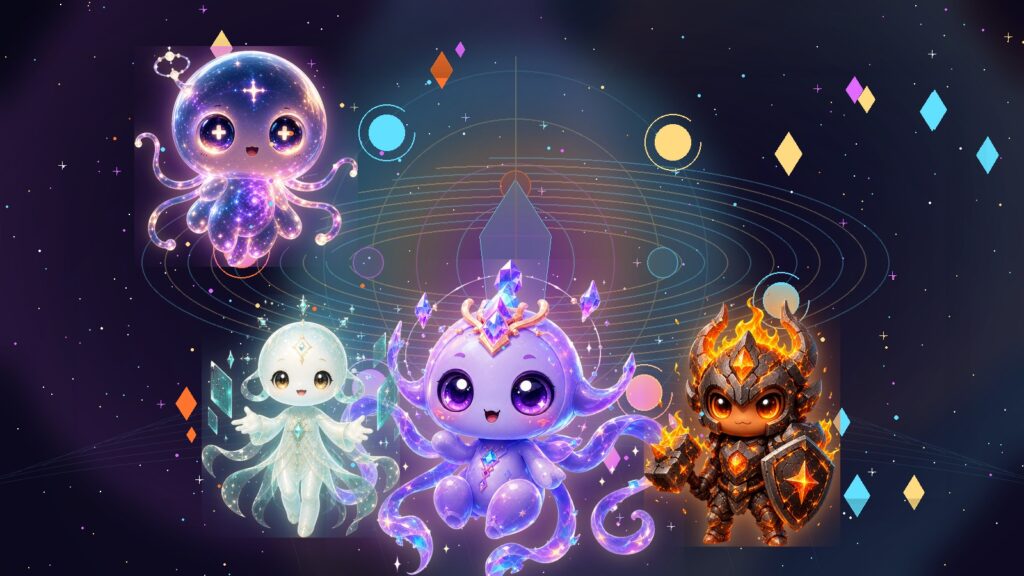 ATMA, MAYA, VEDA, and RAKA from ANIMA in a pet memory scene for AI Virtual Pet With Memory: Why Care Loops Matter