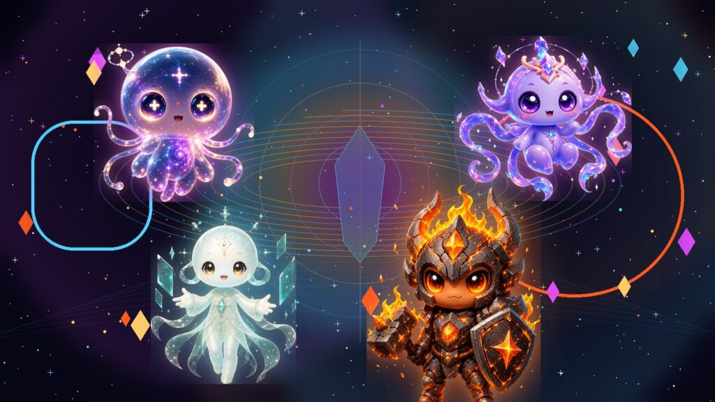 ATMA, MAYA, VEDA, and RAKA from ANIMA in a contrast memory scene for Best AI Chatbot Companion: How ANIMA Turns Conversation Into Companionship