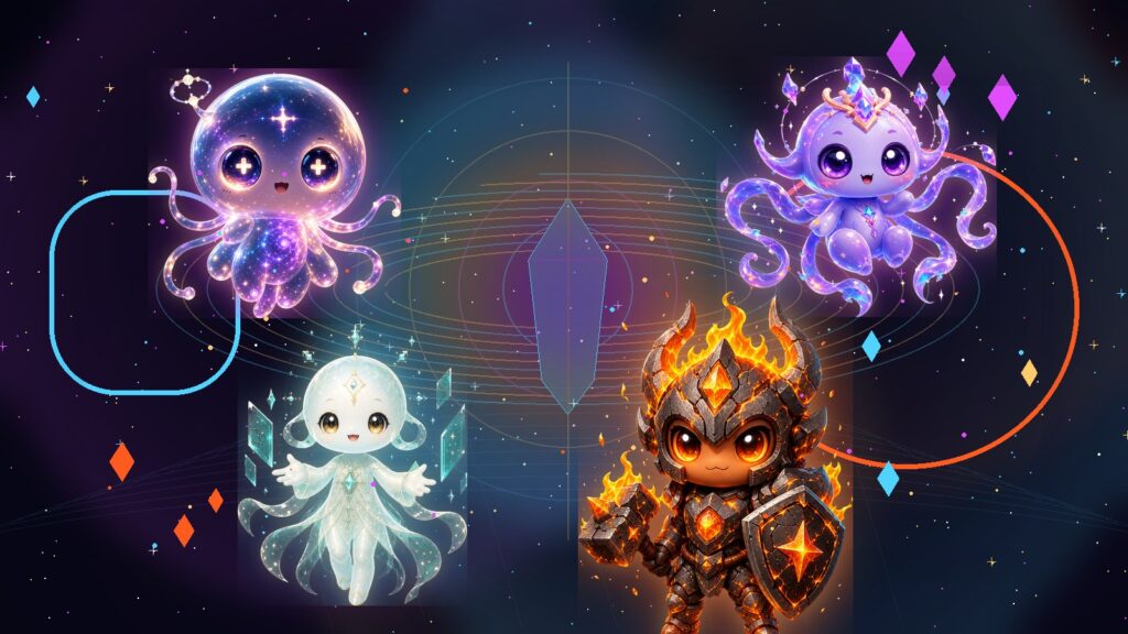 ATMA, MAYA, VEDA, and RAKA from ANIMA in a contrast memory scene for Best AI Companion App: How to Choose One That Can Grow With You