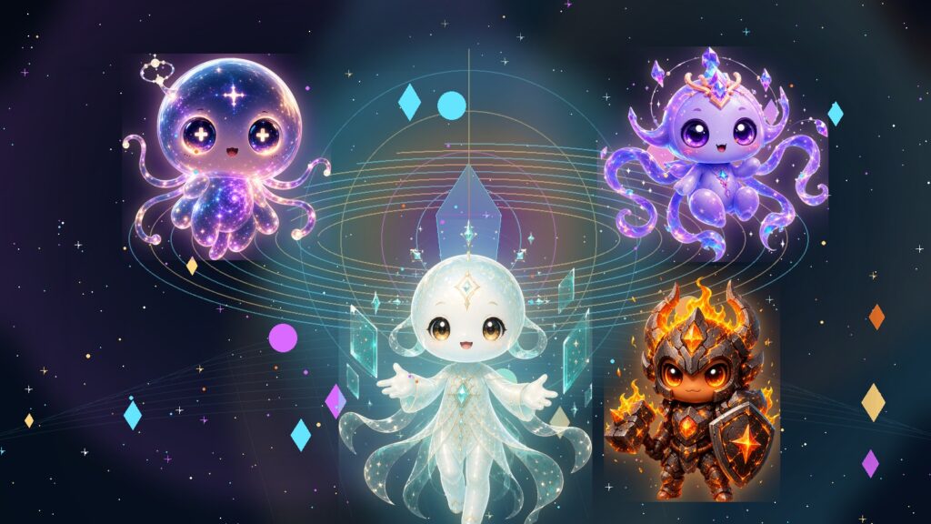 ANIMA companions guarding a digital legacy memory vault with consent and remembered life