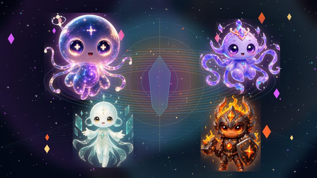 ATMA, MAYA, VEDA, and RAKA from ANIMA in a core memory scene for Virtual AI Companion: The Next Step After Digital Pets